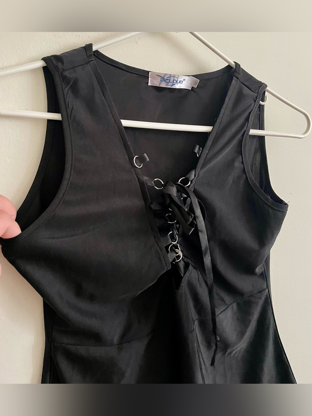 🌚 Women's Black Lace-Up Sleeveless Bodysuit 🌚 - Picture 2 of 6